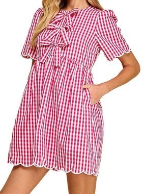 Fuchsia Plaid Mini Dress with Bows from TCEC Gingham Bow-Front Mini Dress